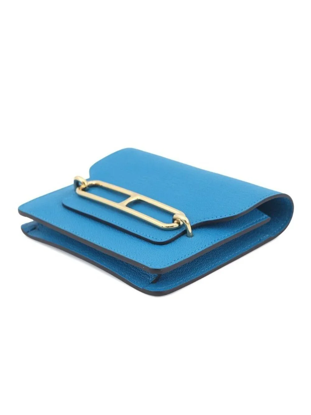 Hermes Wallet Roulis Slim Blue Frida Gold Chevre Misor